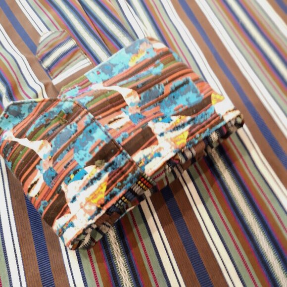 Robert Graham Button down Shirt XL Flip Cuff Aztec Brown Blue Stripe - Picture 7 of 13